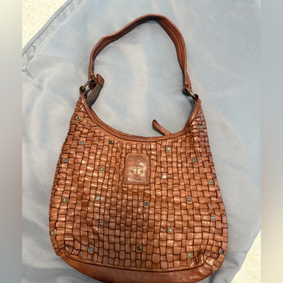 Harbor 2nd Washed Cognac Woven Leather Studded Shoulder Bag - Picture 1 of 4